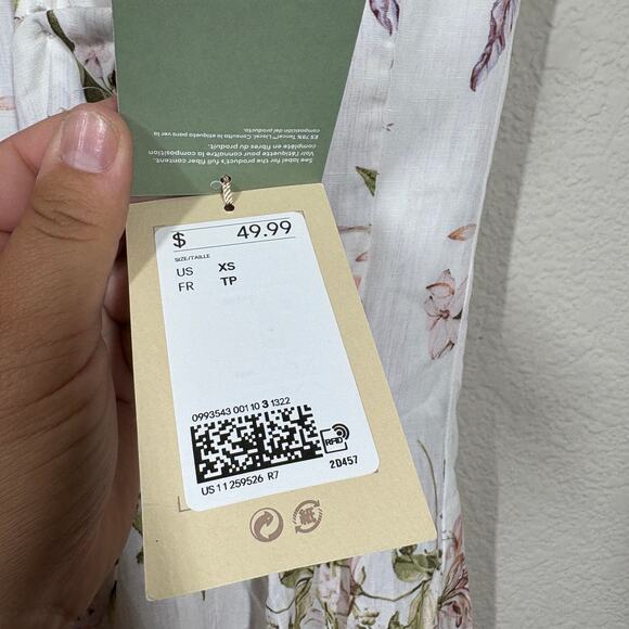 H&M Brock Collection XS Maxi Summer Dress White Floral Linen Blend Sleeveless - Picture 11 of 12